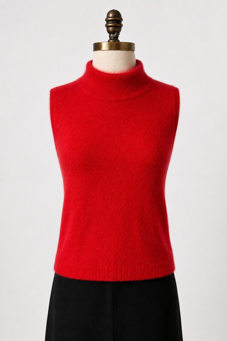 Vintage Angora Blend Sweater Small Vest Women's Mock Neck Soft Fuzzy Knit Red